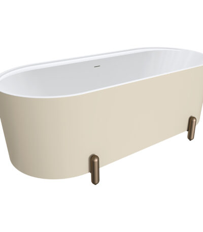 Aluca Freestanding Bath, 1700mm Matte Khaki with Brushed Copper Legs with overflow