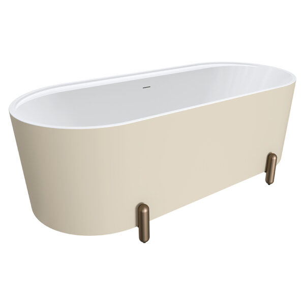 Aluca Freestanding Bath, 1700mm Matte Khaki with Brushed Copper Legs with overflow
