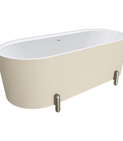 Aluca Freestanding Bath, 1700mm Matte Khaki with Brushed Nickel Legs with overflow