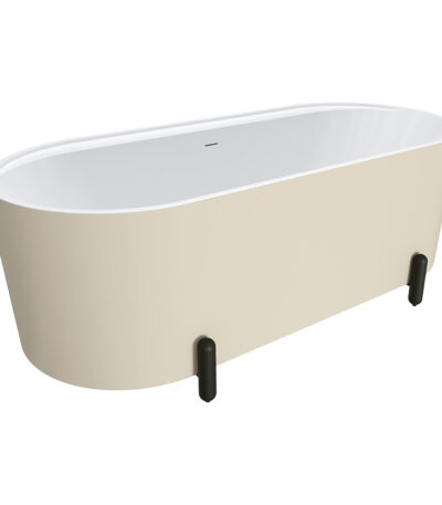 Aluca Freestanding Bath, 1700mm Matte Khaki with Matte Black Legs with overflow