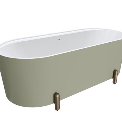 Aluca Freestanding Bath, 1700mm Matte Olive with Brushed Copper Legs with overflow