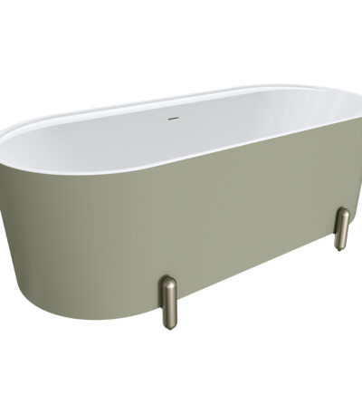 Aluca Freestanding Bath, 1700mm Matte Olive with Brushed Nickel Legs with overflow