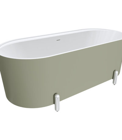 Aluca Freestanding Bath, 1700mm Matte Olive with Chrome Legs with overflow