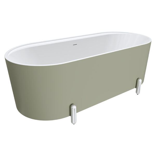 Aluca Freestanding Bath, 1700mm Matte Olive with Chrome Legs with overflow