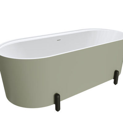 Aluca Freestanding Bath, 1700mm Matte Olive with Matte Black Legs with overflow