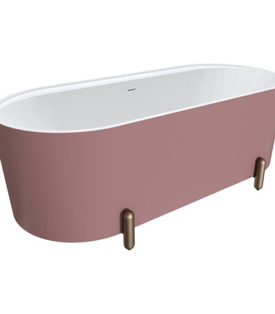 Aluca Freestanding Bath, 1700mm Matte Rouge with Brushed Copper Legs with overflow
