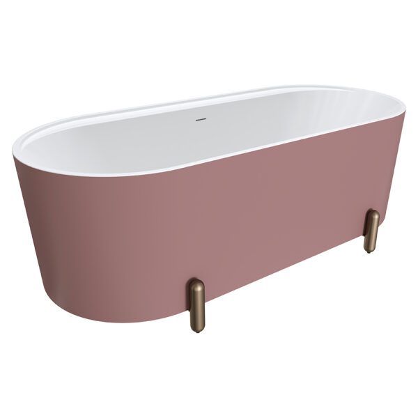 Aluca Freestanding Bath, 1700mm Matte Rouge with Brushed Copper Legs with overflow