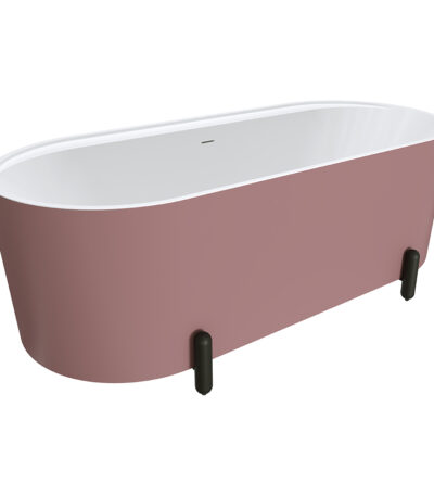 Aluca Freestanding Bath, 1700mm Matte Rouge with Matte Black Legs with overflow