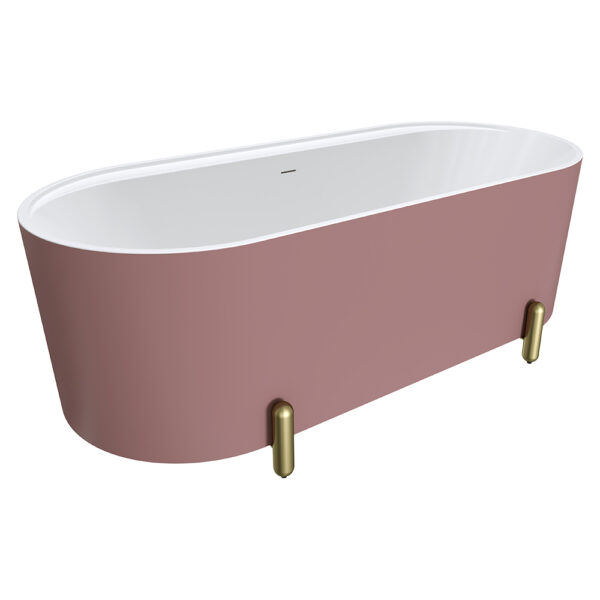 Aluca Freestanding Bath, 1700mm Matte Rouge with Urban Brass Legs, with overflow