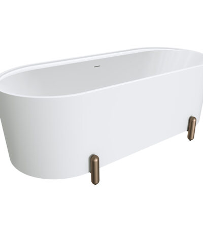 Aluca Freestanding Bath, 1700mm Matte White with Brushed Copper Legs with overflow