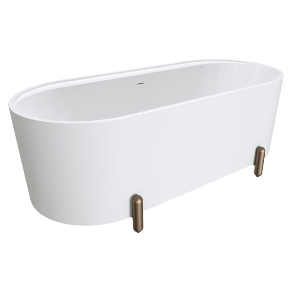 Aluca Freestanding Bath, 1700mm Matte White with Brushed Copper Legs with overflow