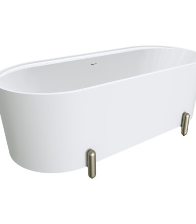 Aluca Freestanding Bath, 1700mm Matte White with Brushed Nickel Legs with overflow