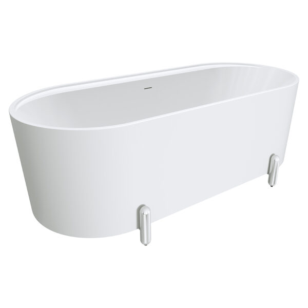 Aluca Freestanding Bath, 1700mm Matte White with Chrome Legs