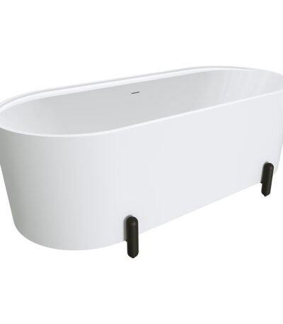 Aluca Freestanding Bath, 1700mm Matte White with Matte Black Legs with overflow