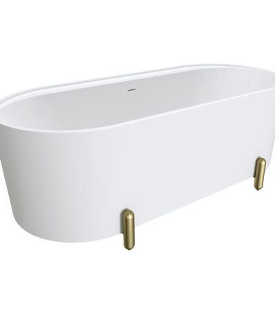 Aluca Freestanding Bath, 1700mm Matte White with Urban Brass Legs with overflow