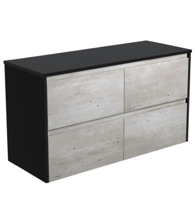 Amato Industrial 1200 Wall-Hung Cabinet, Satin Black Panels