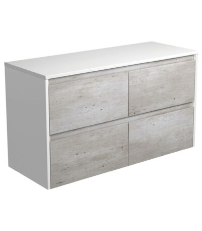 Amato Industrial 1200 Wall-Hung Cabinet, Satin White Panels