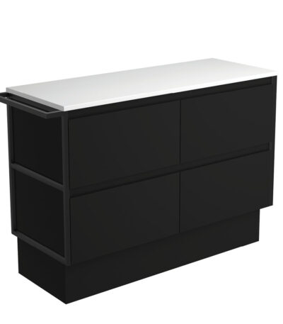 Amato Satin Black 1200 Cabinet on Kickboard, 1 Frame & 1 Towel Rail