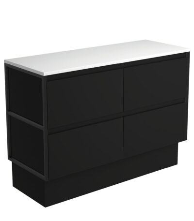 Amato Satin Black 1200 Cabinet on Kickboard, Matte Black Frames
