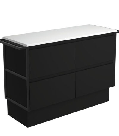 Amato Satin Black 1200 Cabinet on Kickboard, Matte Black Towel Rails