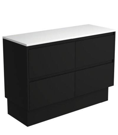 Amato Satin Black 1200 Cabinet on Kickboard, Satin Black Panels
