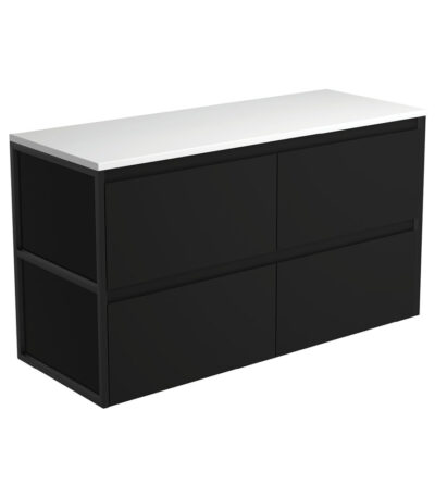 Amato Satin Black 1200 Wall-Hung Cabinet, Matte Black Frames