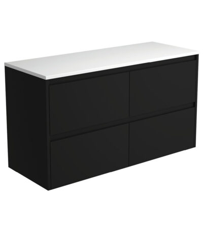 Amato Satin Black 1200 Wall-Hung Cabinet, Satin Black Panels