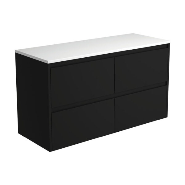 Amato Satin Black 1200 Wall-Hung Cabinet, Satin Black Panels
