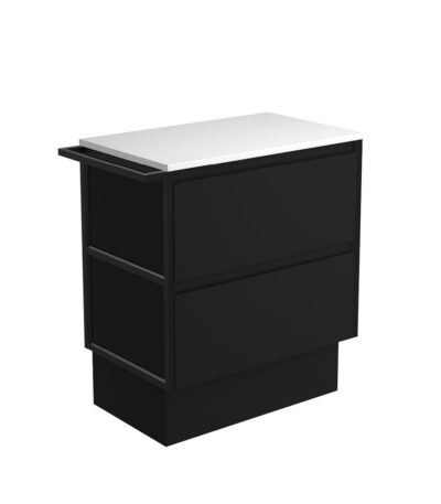 Amato Satin Black 750 Cabinet on Kickboard, 1 Frame & 1 Towel Rail
