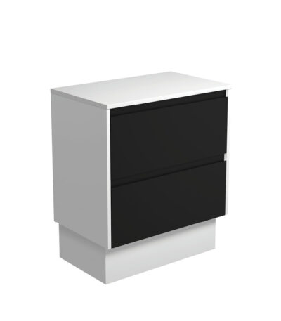 Amato Satin Black 750 Cabinet on Kickboard, Satin White Panels