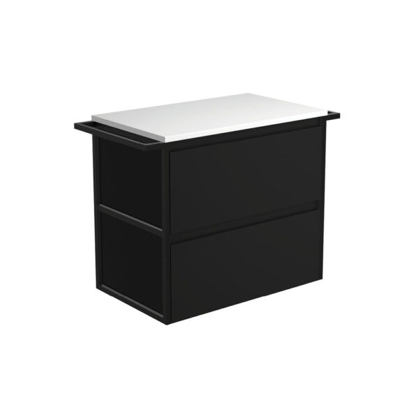 Amato Satin Black 750 Wall-Hung Cabinet, Matte Black Towel Rails