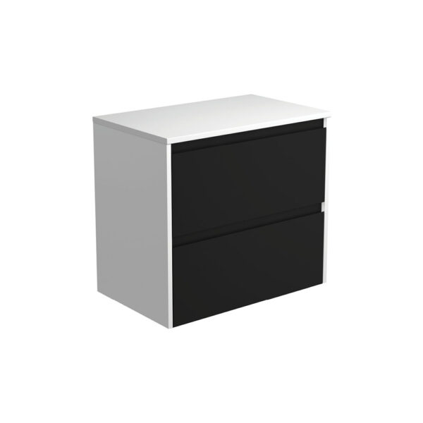 Amato Satin Black 750 Wall-Hung Cabinet, Satin White Panels