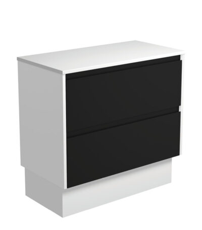 Amato Satin Black 900 Cabinet on Kickboard, Satin White Panels
