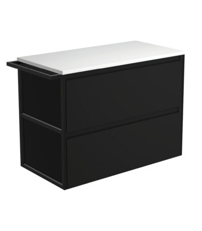 Amato Satin Black 900 Wall-Hung Cabinet, 1 Frame & 1 Towel Rail