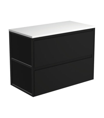 Amato Satin Black 900 Wall-Hung Cabinet, Matte Black Frames
