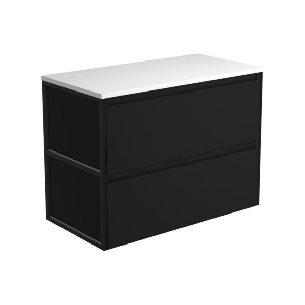 Amato Satin Black 900 Wall-Hung Cabinet, Matte Black Frames