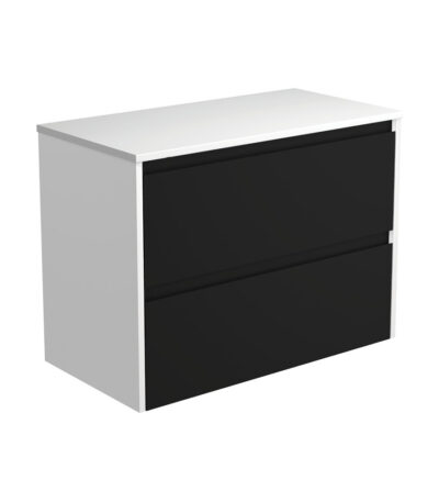 Amato Satin Black 900 Wall-Hung Cabinet, Satin White Panels