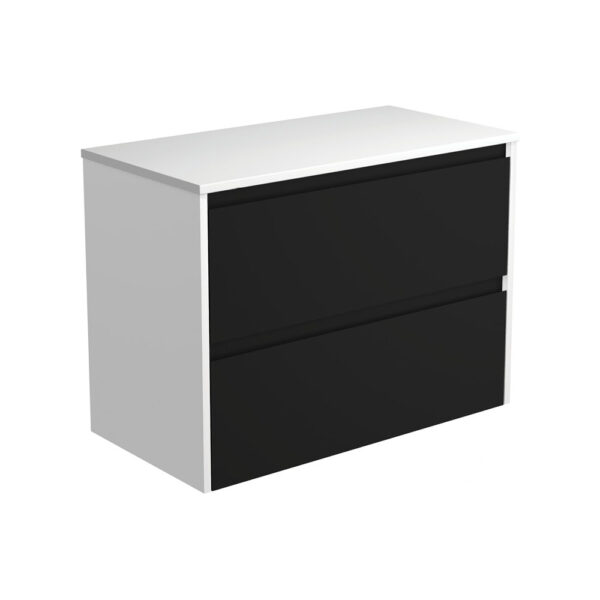 Amato Satin Black 900 Wall-Hung Cabinet, Satin White Panels