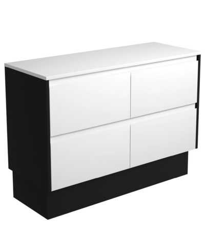 Amato Satin White 1200 Cabinet on Kickboard, Satin Black Panels