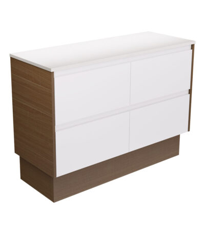 Amato Satin White 1200 Cabinet on Kickboard, Walnut Panels