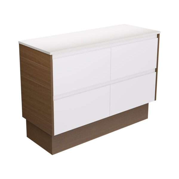 Amato Satin White 1200 Cabinet on Kickboard, Walnut Panels