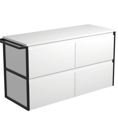 Amato Satin White 1200 Wall-Hung Cabinet, 1 Frame & 1 Towel Rail