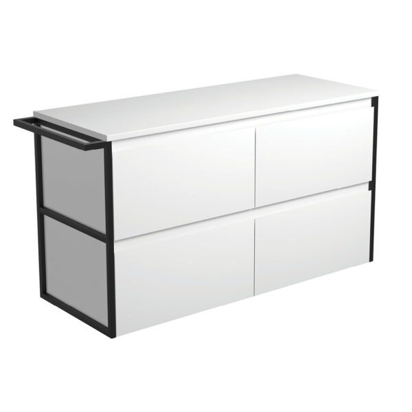 Amato Satin White 1200 Wall-Hung Cabinet, 1 Frame & 1 Towel Rail