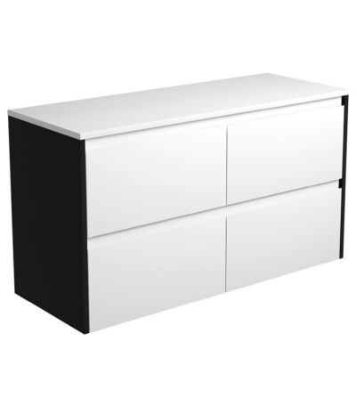 Amato Satin White 1200 Wall-Hung Cabinet, Satin Black Panels