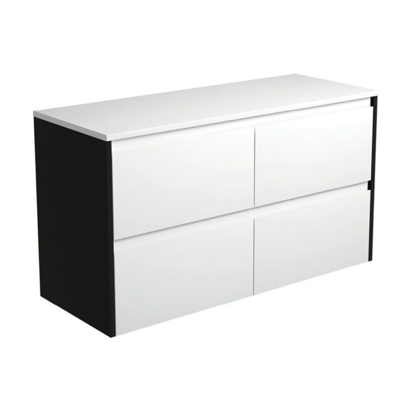 Amato Satin White 1200 Wall-Hung Cabinet, Satin Black Panels