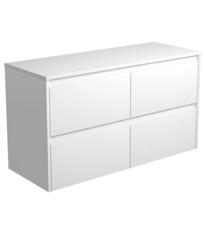 Amato Satin White 1200 Wall-Hung Cabinet, Satin White Panels