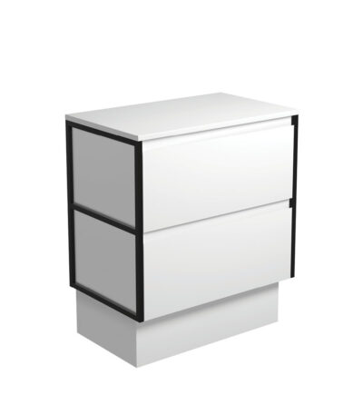 Amato Satin White 750 Cabinet on Kickboard, Matte Black Frames