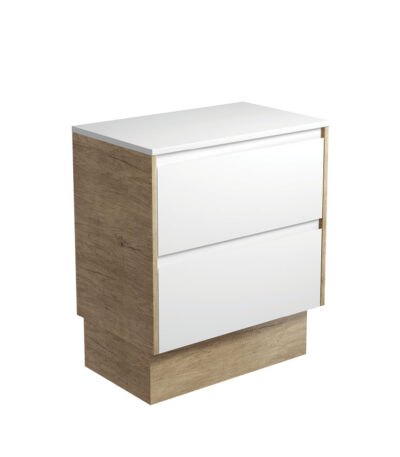 Amato Satin White 750 Cabinet on Kickboard, Scandi Oak Panels