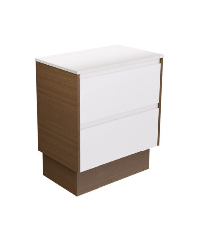Amato Satin White 750 Cabinet on Kickboard, Walnut Panels