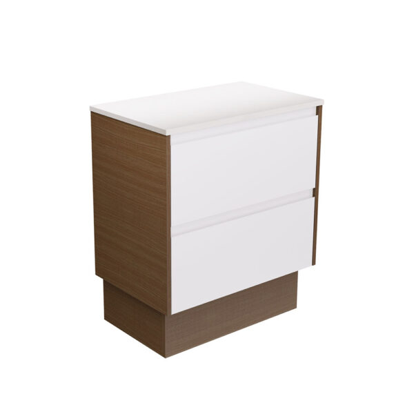 Amato Satin White 750 Cabinet on Kickboard, Walnut Panels
